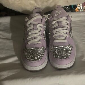 Nike Purple and Silver Embellished Sneakers customized